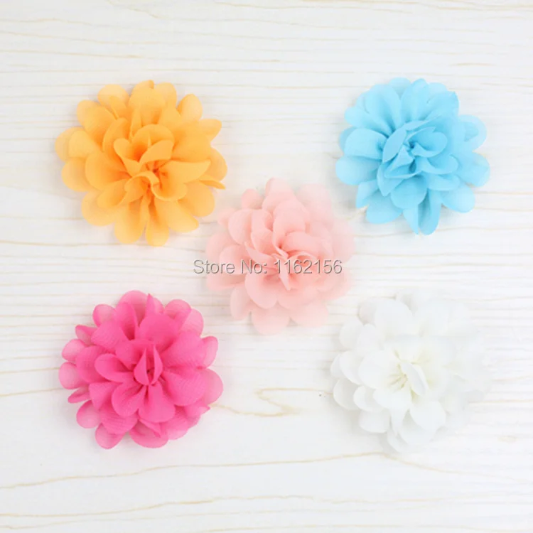 Оптовая продажа мини цветок из шифона ткани 2 дюйма без заколок для волос один