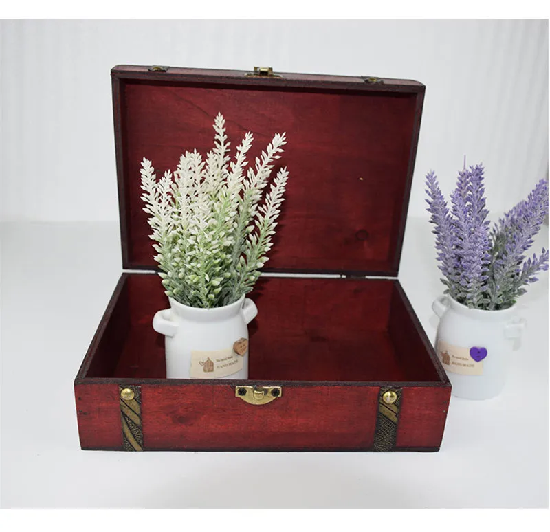 Деревянный домашний декор коробки для хранения с крышками металлический замок