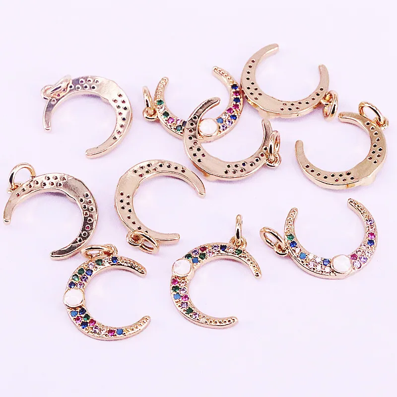 

10Pcs rainbow cubic zirconia CZ pave jewelry Crescent Moon pendant necklace colorful cz bright necklace