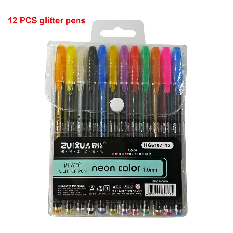 12 PCS Glitter pen 12/24 Цвет гелевая ручка металл Пастель яркость эскиз рисунок Краска Карандаш Цвет канцелярские школы маркер для детей Подарки - Цвет: 12 PCS Glitter pen