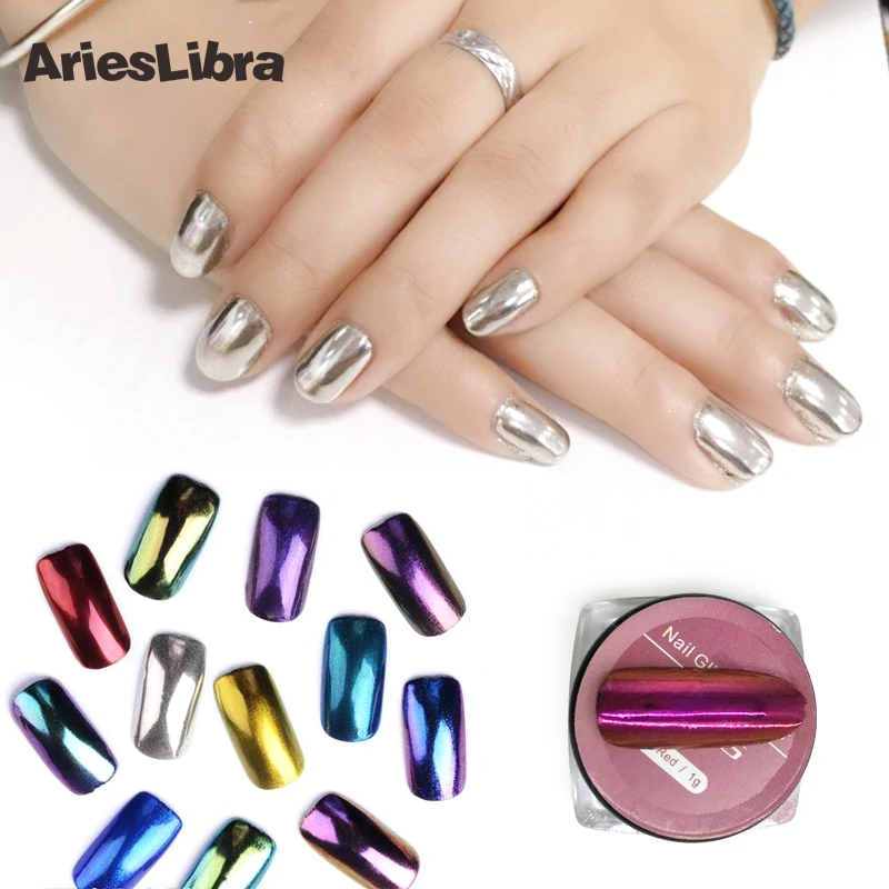 AriesLibra, 11 цветов, сияющий зеркальный блеск для ногтей, пудра для дизайна ногтей, хромированный пигмент, блестки для маникюра, пыль, украшения для дизайна ногтей