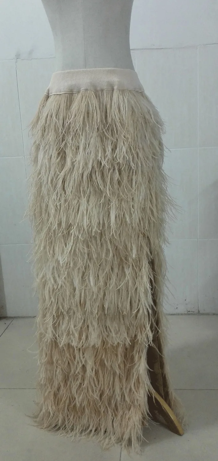 Длинная прямая Страусиная юбка с длинным левым разрезом # SKT026|feather skirt|free shipping