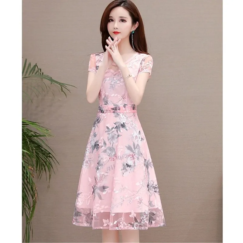 Pink UHYTGF 4XL Плюс размер платья женские модные кружевные сетчатые летние платья с принтом сшитое богемное Платье женское тонкое Бандажное платье 180 - Цвет: Pink