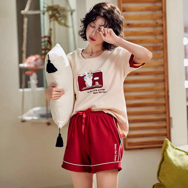 cotton pyjamas Женские пижамные комплекты Лето хлопок Мультяшные короткие пижамы Домашняя одежда Пижама с животными женские пижамы женские шорты - Цвет: cotton pyjamas