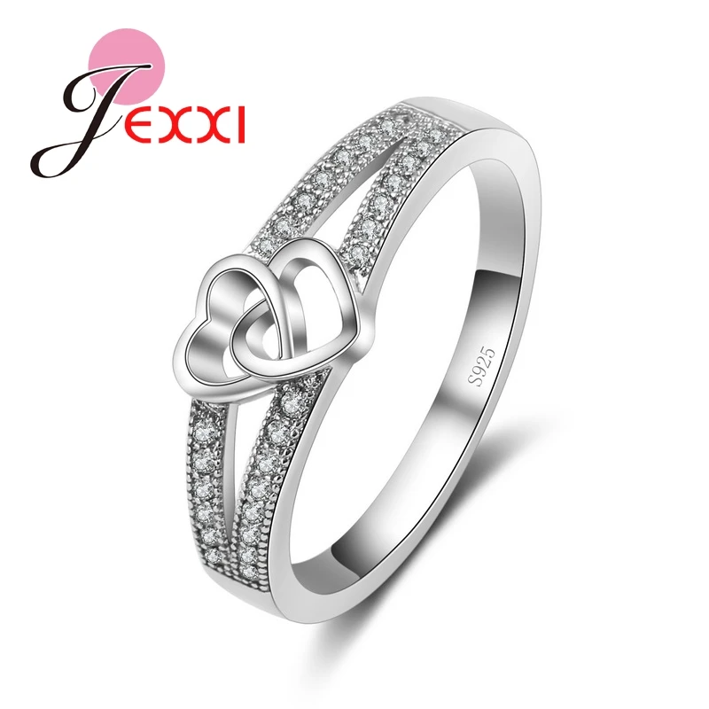 

Double Love Heart Hollow Cross Design Pretty Fashion Ring For Women/Girls With High Quality 925 Sterling Silver Decoration