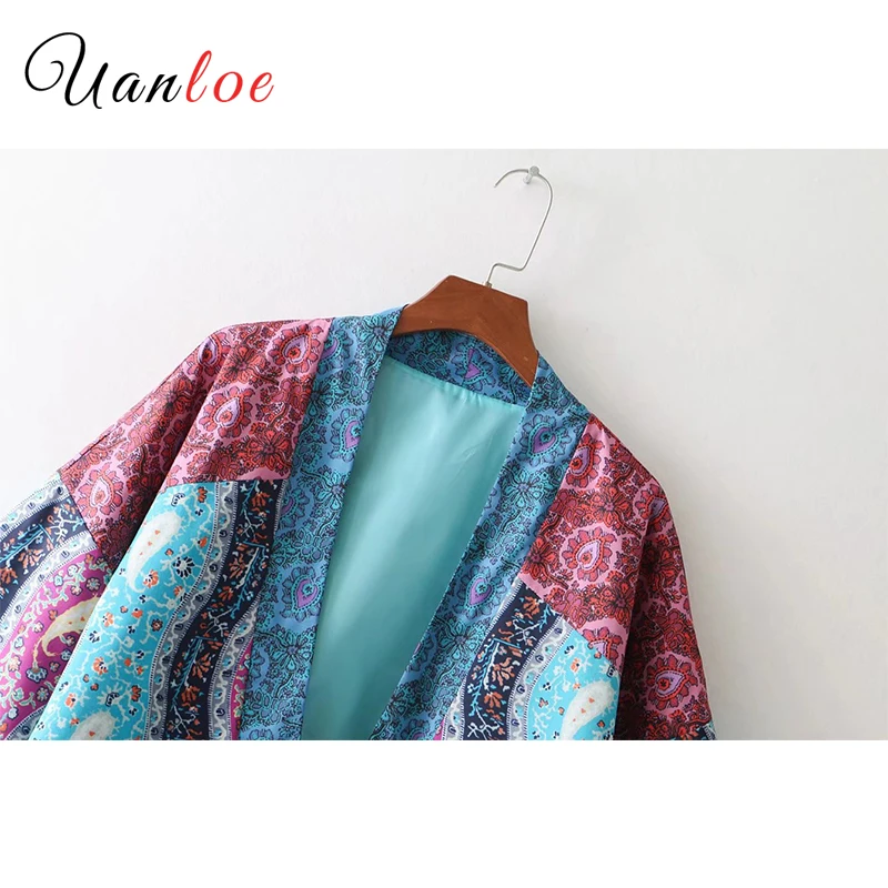 Женское винтажное кимоно с цветочным принтом свободное открытой строчкой и