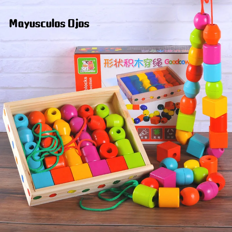 Деревянные большие строительные блоки в форме частиц веревка для раннего