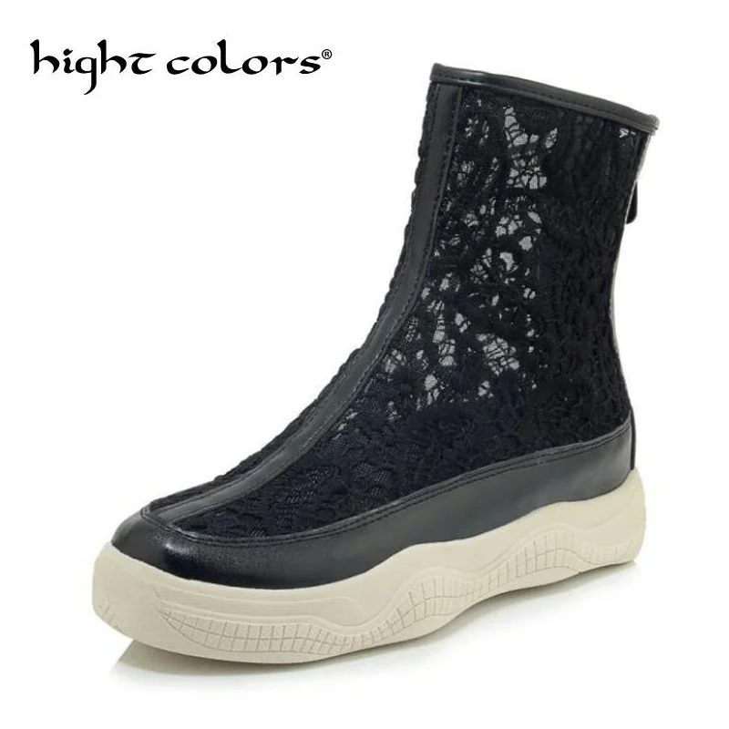 Пикантные летние ботинки на молнии с кружевным плетением красивые ботильоны