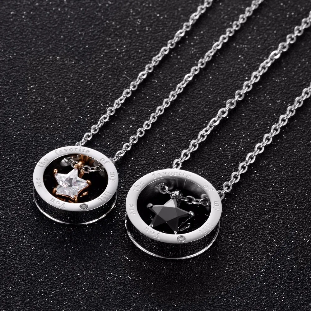 

2020 Jewelry White Black Cubic Zircon Pentagram Lover's Necklaces For Women Romantic Couple Necklaces Pendants For Men Necklace
