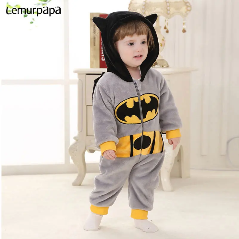 Детская одежда с животными Kugurumi супер герой комбинезон 0-3 лет одежда для малышей с героями мультфильмов для мальчиков и девочек Комбинезон на молнии фланель теплая дутая куртка для младенцев Kawaii костюм - Цвет: bat-man
