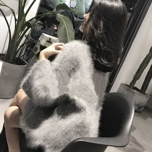 

2019 Warm Mink Cashmere Soft Mohair Sweaters and Pullovers Women Autumn Winter Sweater Half Turtleneck Femme pullover Tops Mujer