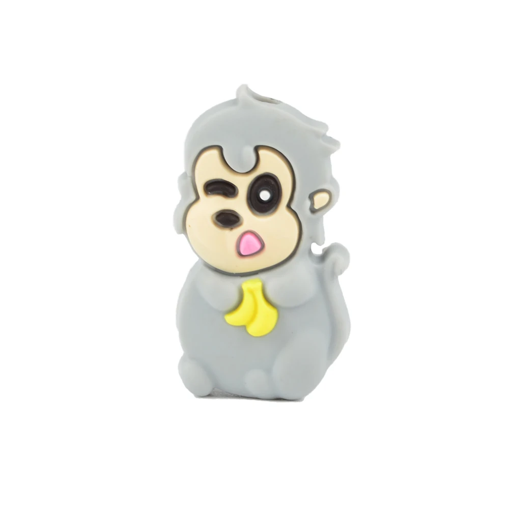 monkey-light gray 10 шт./партия, Силиконовые Прорезыватели для зубов в форме животных, аксессуары для пустышки в форме животных, DIY, свободные бусины-прорезыватели, ожерелье - Цвет: monkey-light gray