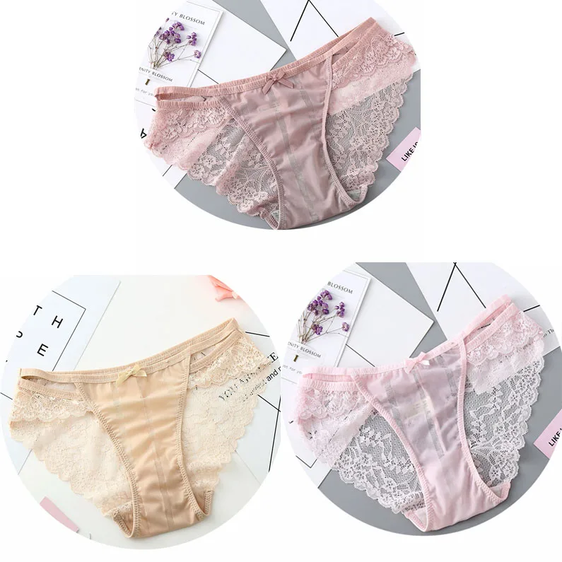3PCS NK2165-3 3 шт./компл. пикантные прозрачные кружевные трусики, сексуальные женские трусики Для женщин; мягкие трусы; трусики с бантом нижнее белье нейлоновые шелковые для дам - Цвет: 3PCS NK2165-3
