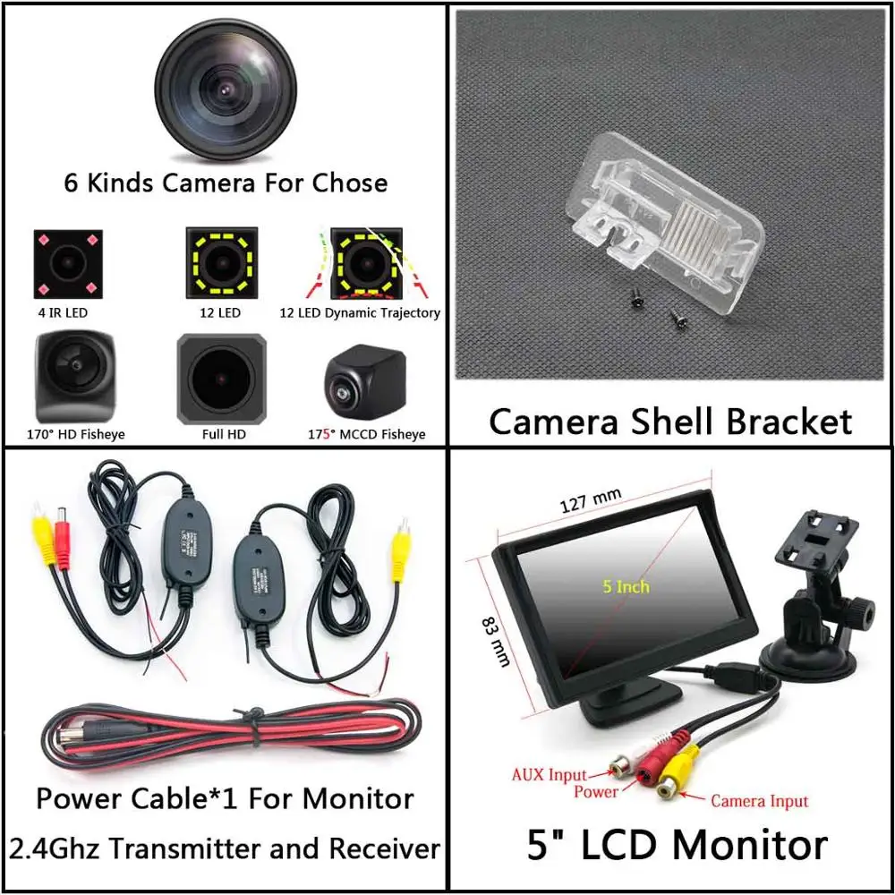 Cam Wireless 5 LCD 175 градусов рыбий глаз MCCD 12LED HD Автомобильная камера заднего вида для Mercedes Benz MB B класс W246 B180 B200 B220 B250 R350 R500 ML350 W203 - Название цвета: Cam Wireless 5 LCD