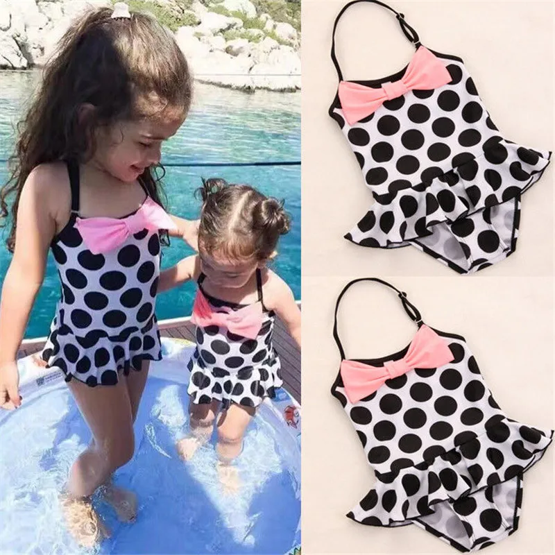 2017 летний купальник для девочек купальный костюм в горошек с бантом малышей
