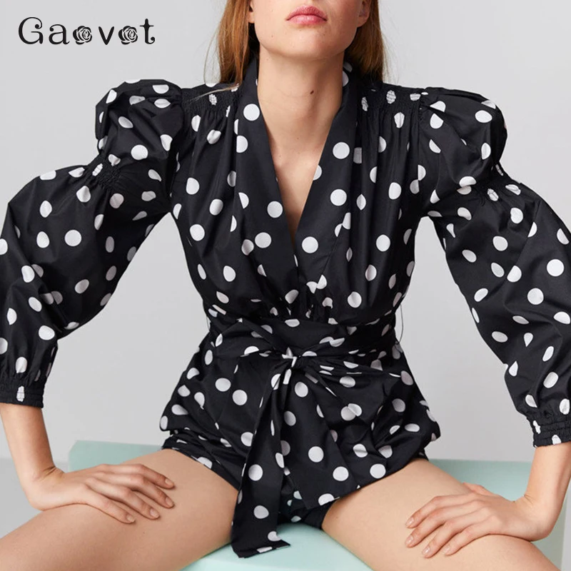 Gaovot 2019 Женский Летний комбинезон в горошек с v-образным вырезом и бантом костюм на