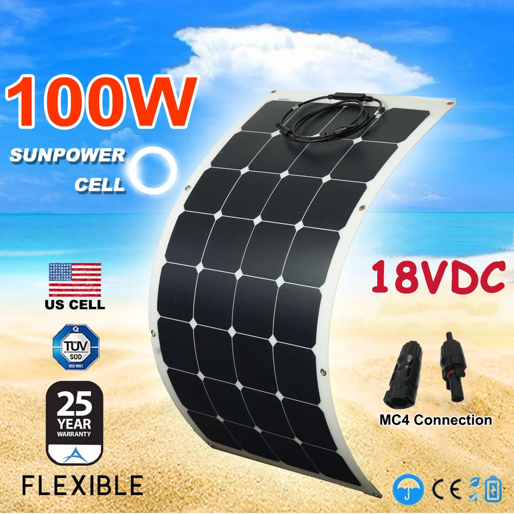 Гибкая солнечная панель sunpower 12 В 100 Вт полугибкая s для жилых прицепов фургонов