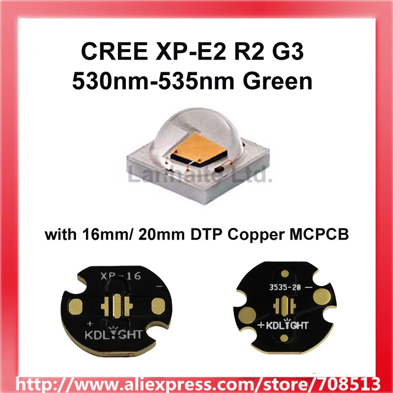 

Cree XP-E2 R2 G3 530nm Green LED Emitter with KDLITKER DTP Copper MCPCB (1 pc)
