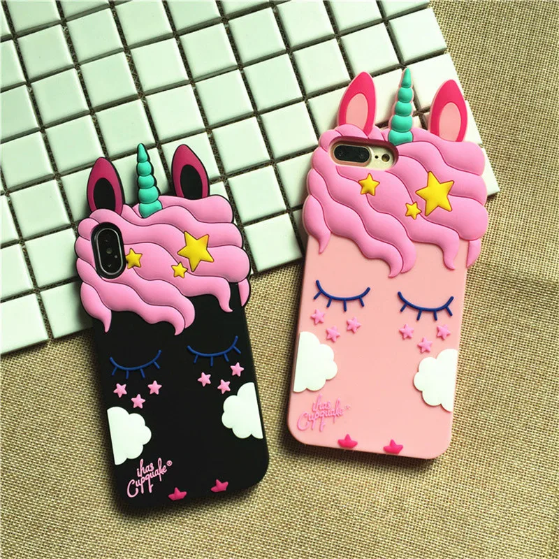 Fashion 3D Cartoon Pink Unicorn Cat Soft Silicone Case For iPhone 6 6S 7 8 Plus X Back Phone Cover Capa Fundas |