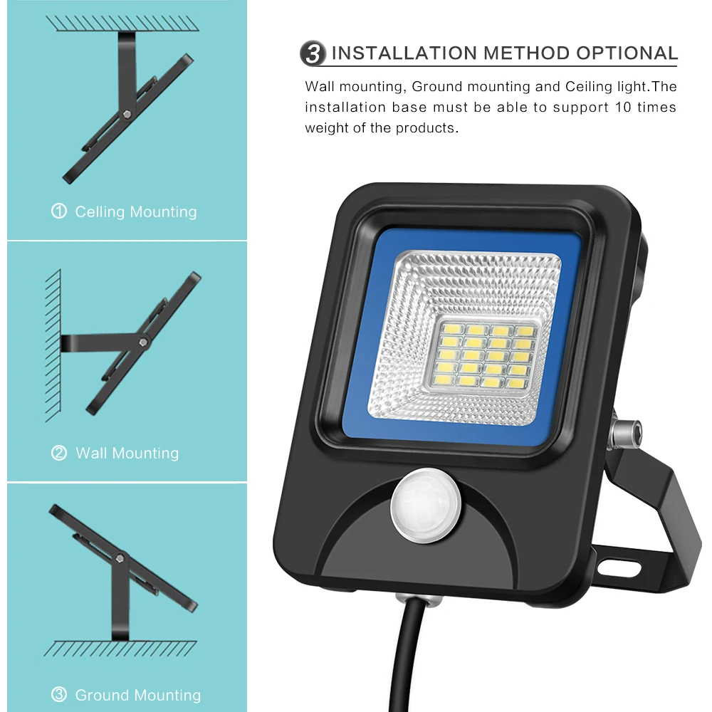 10 Вт Светодиодный прожектор Водонепроницаемый от сумерек до рассвета PIR датчик