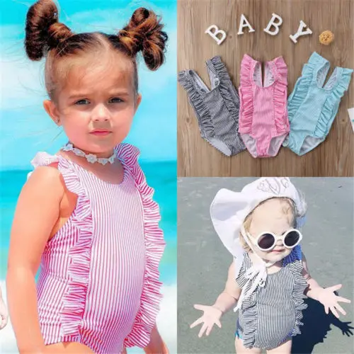 Купальник полосатый для маленьких девочек цельнокроеный купальный костюм