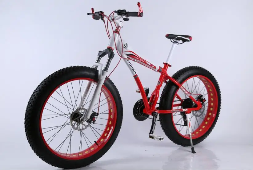 WhiteRed Снежный велосипед MTB 26x1" 7 21 24 27 скорость двойной диск горный Fat велосипедная Подвеска стальная рама 4" Шины алюминиевые колеса 24 кг - Цвет: WhiteRed