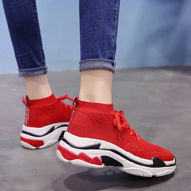 Модные трикотажные сетчатые женские носки Mujer на толстой подошве Zapatillas Plimsolls