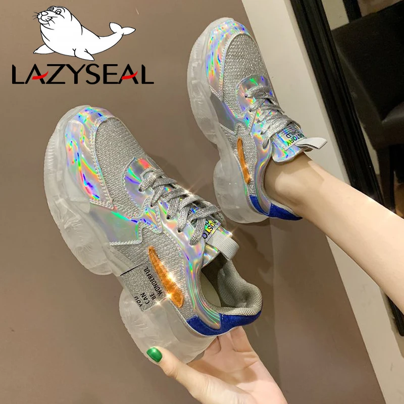 Женские кроссовки из сетчатого материала LazySeal высокие на платформе обувь для