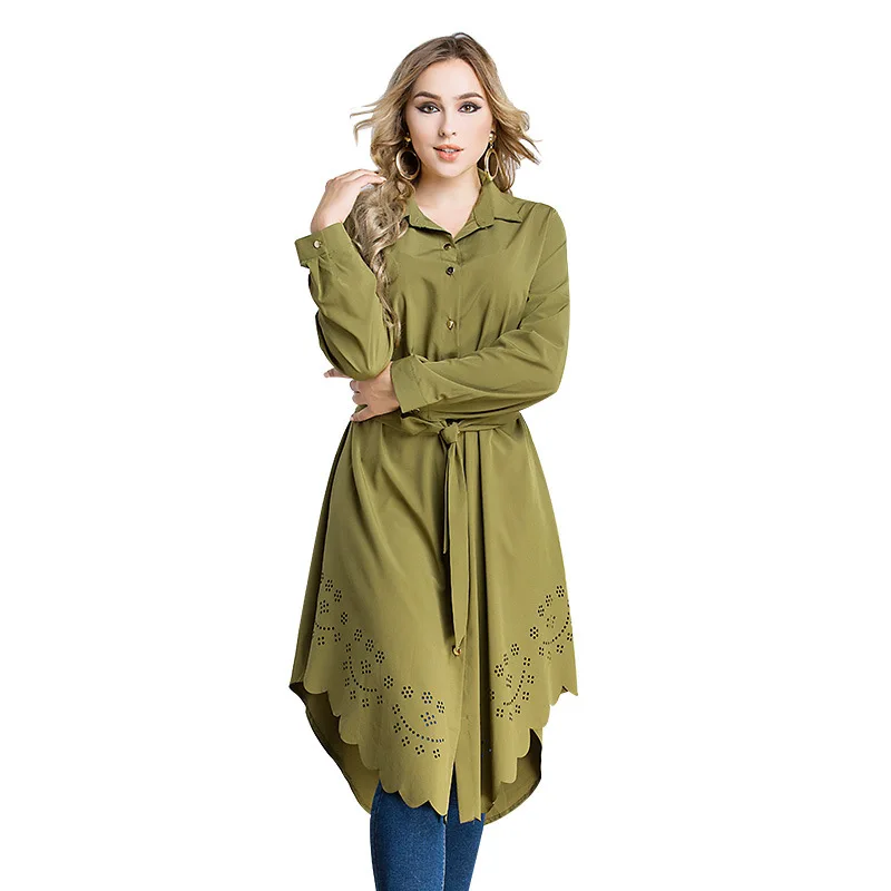 

Muslim Hollow Plus Size Women Long Shirt Blouse Islamism girl's top casual chiffon shirt long sleeve blouses tops 2014