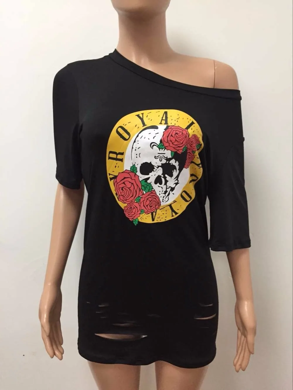 Высокая мода розовое череп футболка модные рваные Топы Женская рубашка платье