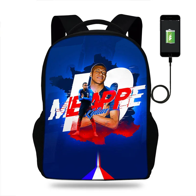 Мужской рюкзак с Usb зарядкой Mbappe школьные сумки принтом для ноутбука компьютера
