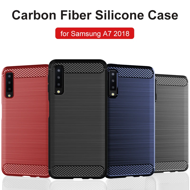 Carbon Fiber Case For Samsung Galaxy A7 2018 A750 Silicone Rugged Armor Soft TPU Cover Coque Cases |