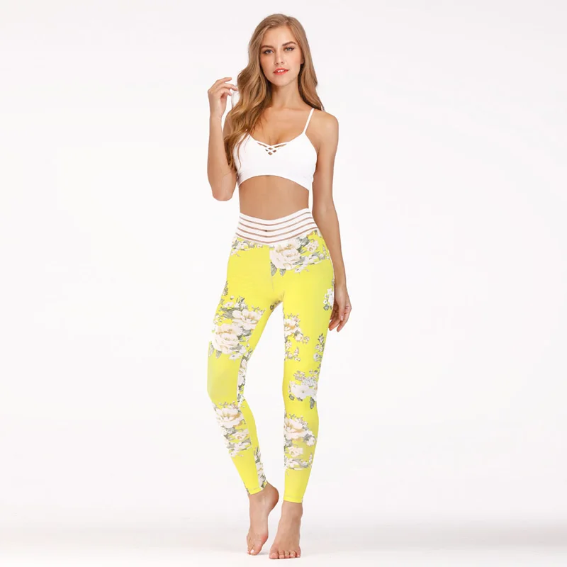 Штаны Для Йоги женщин Цветочный спортивные штаны Фитнес Леггинсы для йоги