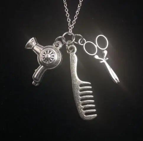 Фен гребень и ножницы ожерелье подвеска подвески Винтажный серебряный воротник