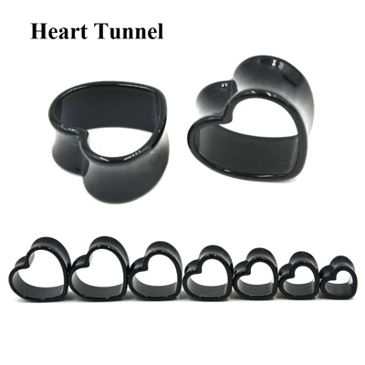 Heart Ear plug Болотная пара, черное сердце, ушной туннельный датчик, акриловые ушные Спиральные пробки, ушные конусы, растяжки, расширитель, седло, беруши, 4-25 мм - Окраска металла: Heart Ear plug
