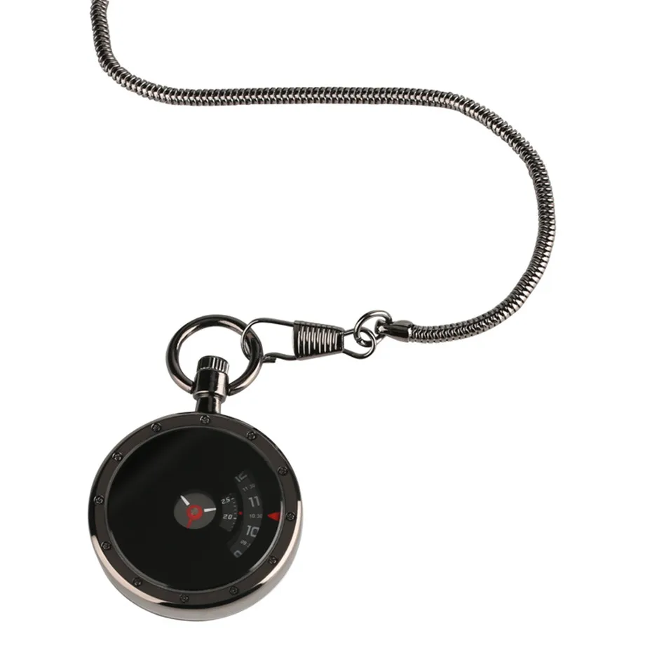 Vintage Retro Black Hollow Small Second Disk Movement Quartz Pocket Watch Pendant Gift With Chain Watches | Наручные часы