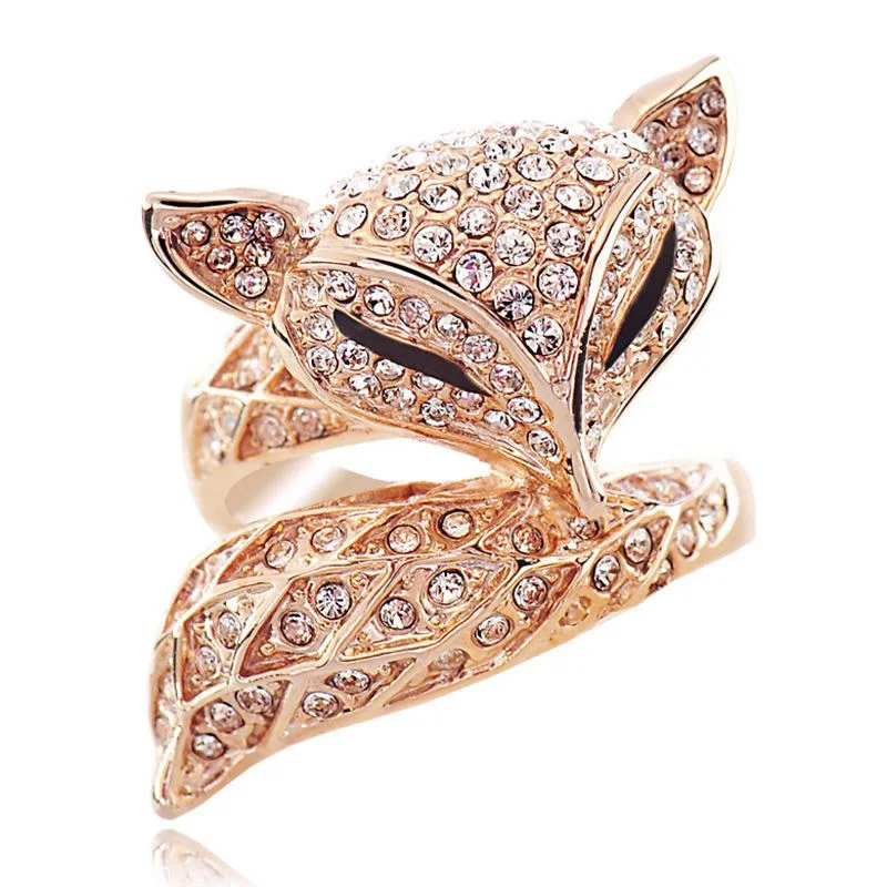 MOONROCY Free Shipping Fox Animal Jewelry Wholesale Rose Gold Color Cubic Zirconia Crystal Rings Fashion Women's Party Gift | Украшения