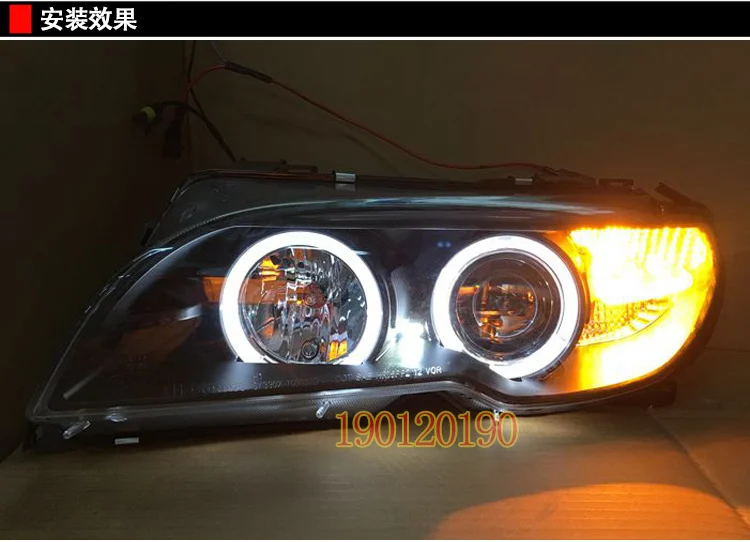 Фары для BMW E46 в стиле 2-дверного кузова 2003-2005 года, фары 316/318/320/325/328i с двойными угловыми глазами, линзы HID High Low Beam H7 включены.
