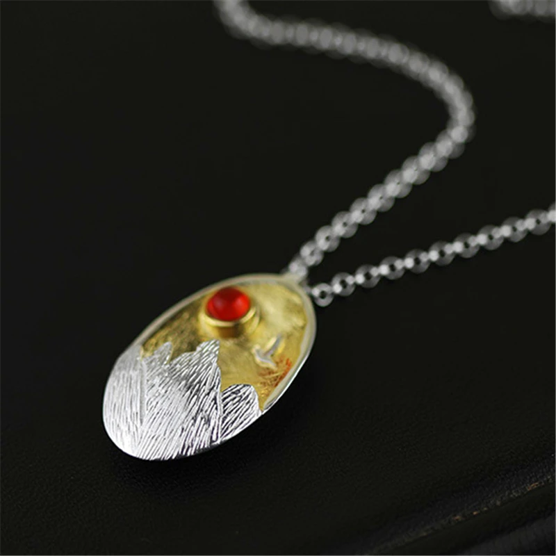 Lotus Fun реальные стерлингового серебра 925 натуральный агат ручной Fine Jewelry закат