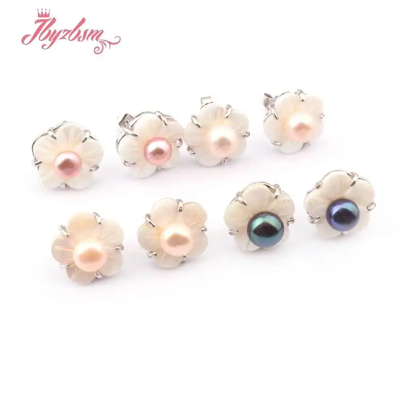 

6mm Round Genuine Freshwater Pearl Beads Natural Shell Silver Plated Fashion Style Woman Gift Earrings 1 Pair Free Shipping