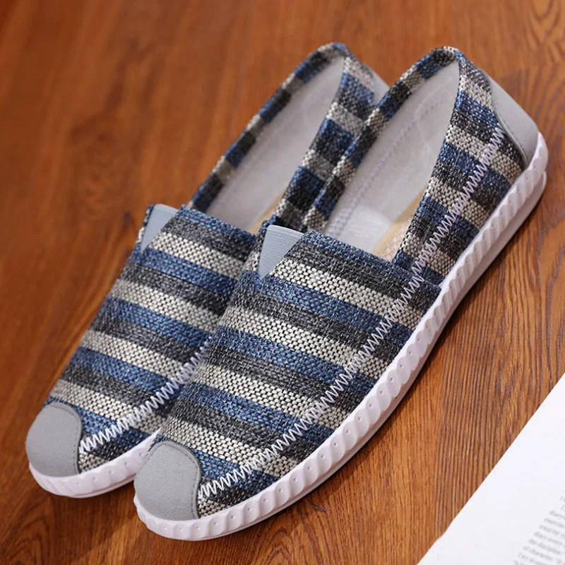Mens Loafers Fashion Handmade Moccasins Soft Canvas shoes Blue Slip On Men's Boat Shoe leisure male lightweight | Обувь
