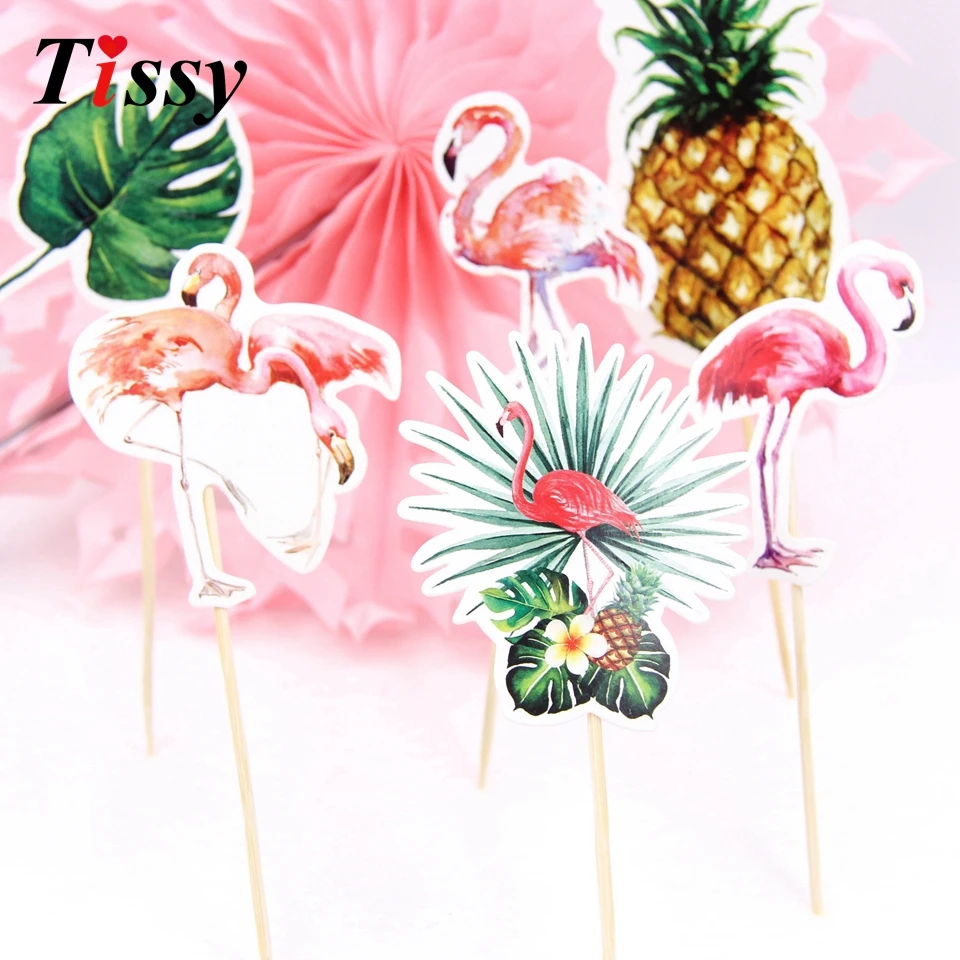 24pcs/lot DIY Pineapple Flamingo Theme Party Cake Toppers Wedding Birthday Decorations Kids Adult Cupcake Paper Supplies | Дом и сад