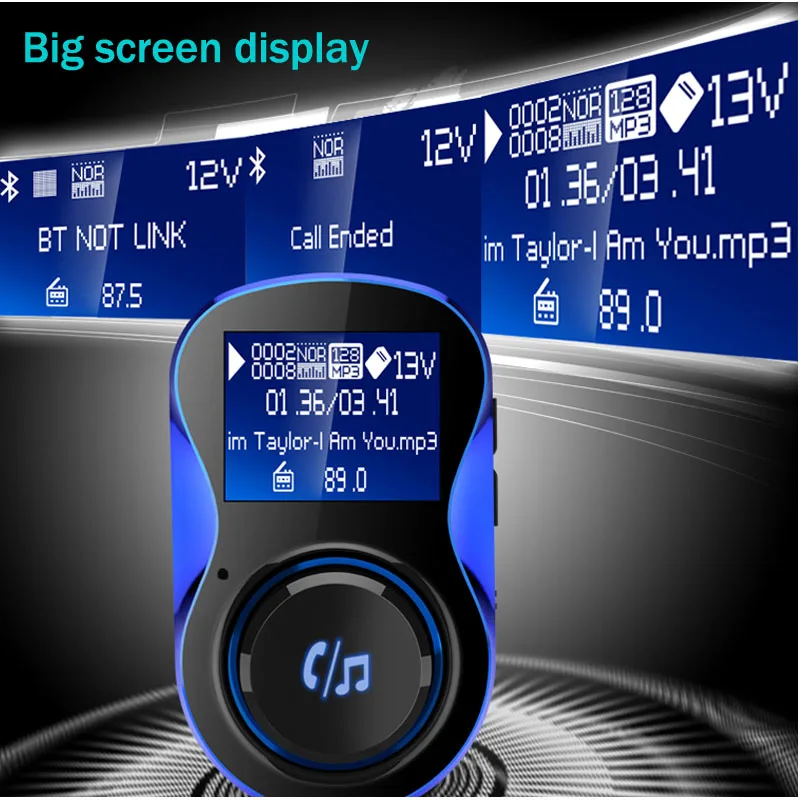 Jajabor Bluetooth Автомобильный fm-передатчик Bluetooth автомобильный комплект громкой связи AUX 3,5 мм аудио плеер двойной USB зарядное устройство большой экран дисплей