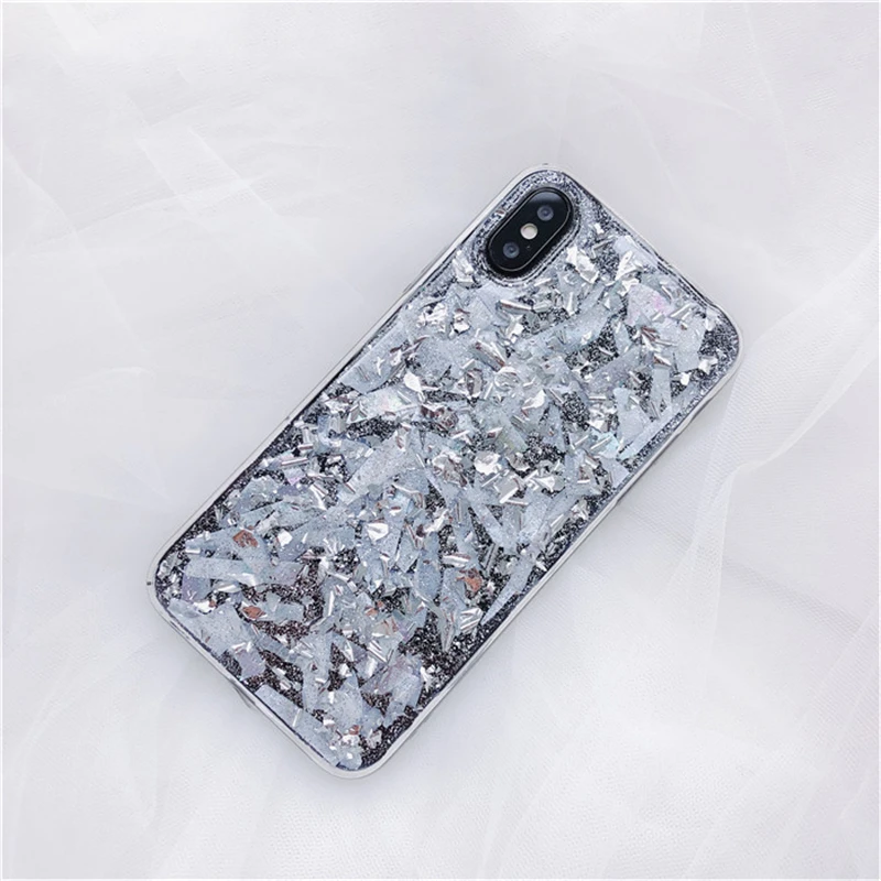 Чехол для iPhone X Xr Xs Max из золотой фольги с блестками Прозрачный мягкий силиконовый