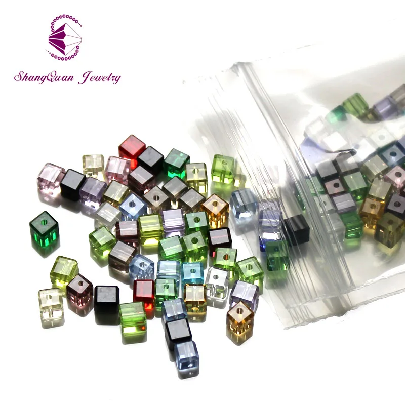 

4MM 100pcs Mix Color Crystal Square Beads For Jewelry Making Decorative Glass DIY Beads Material Crystal Cube Beads