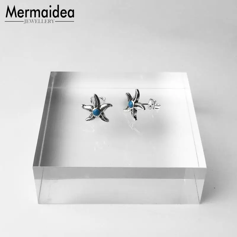 Blue Starfish Stud Earrings Fashion Good Jewerly For Women 2020 Trendy Gift silver plated Super Deals | Украшения и аксессуары