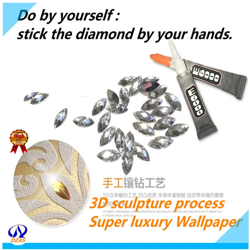 

Light Green and purple color 3D Super luxurious with Diamonds damascus wallpaper European Non woven wallpaper roll for bedroom