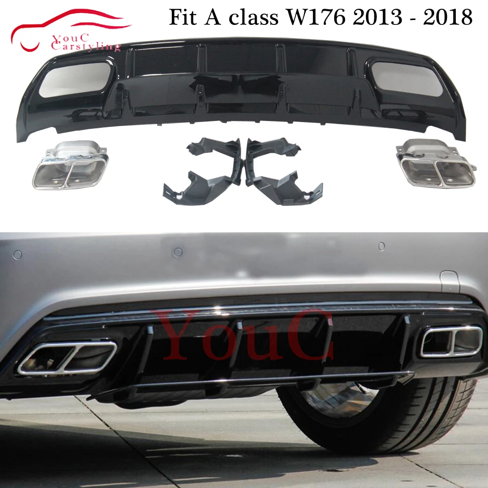 

W176 задний бампер черный диффузор с 4-выходными наконечниками для Mercedes A class W176 2013-2018 A180 A200 A45 AMG упаковка