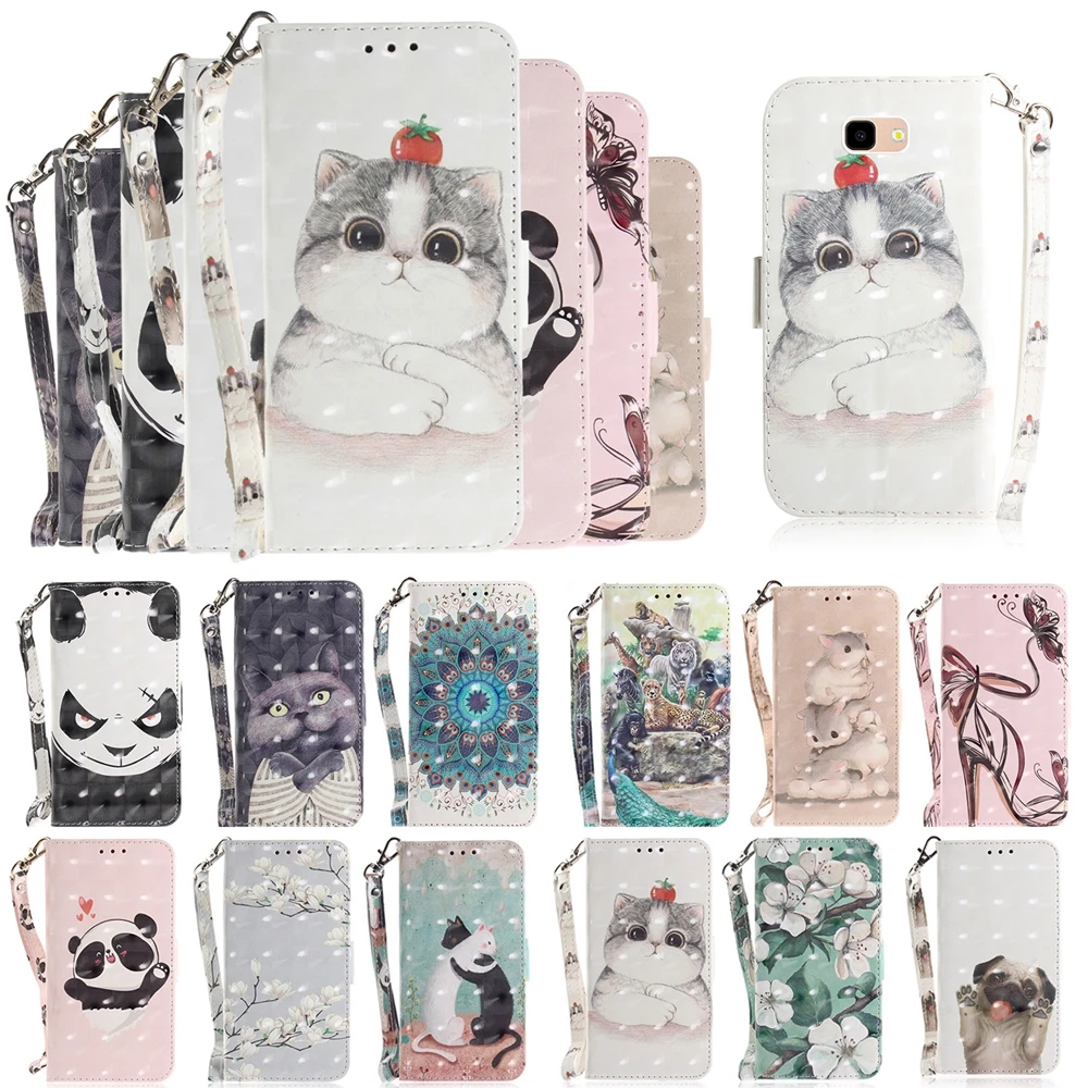 Для Coque samsung Galaxy A7 2018 чехол A9 3D бабочка любовь панда белка кожаный на