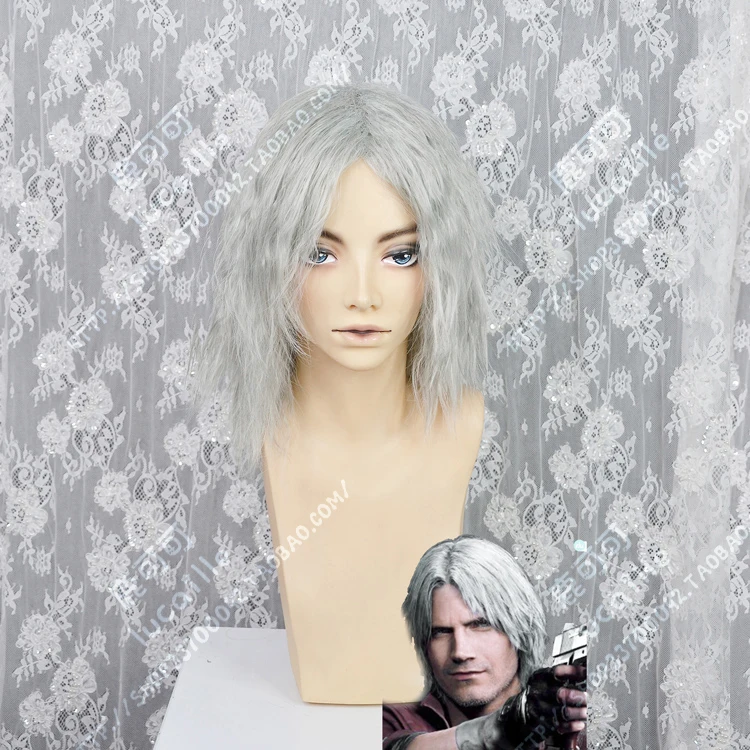 

Anime Devil Can Cry 5 Dante Cosplay Wigs Silver Color Blue Synthetic Hair Heat Resistant Cosplay Wigs + Wig Cap